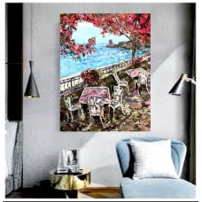 Positano, Acrylic painting on canvas, original, artist Marina Stognieva. Cozy cafe overlooking the sea, original painting Positano, Acrylic painting on canvas, original, artist Marina Stognieva. Cozy cafe overlooking the sea, original painting